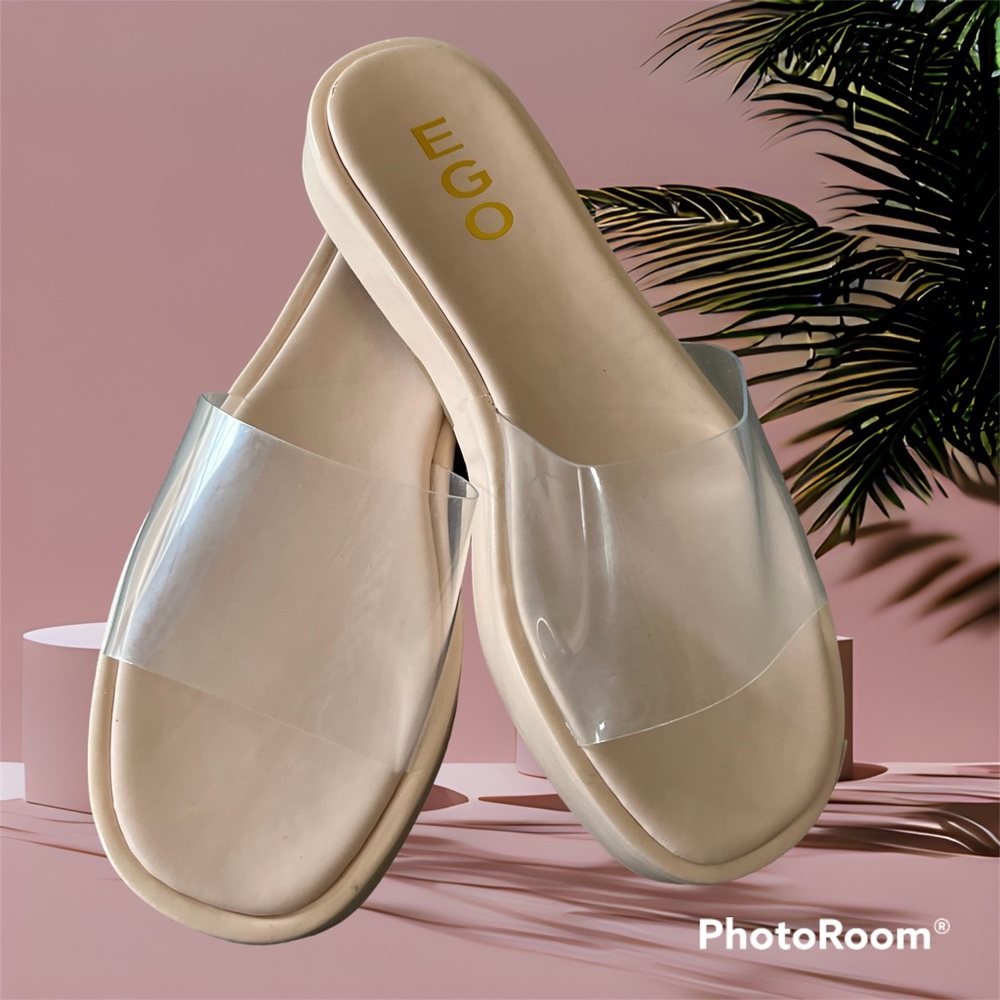 Ego Eloise nude/clear slide slip on sandal 7 NWT